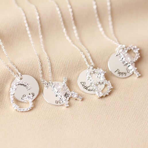 Personalised Large Diamante Initial Silver Necklace