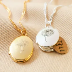 Personalised Birth Flower Oval Locket Necklace