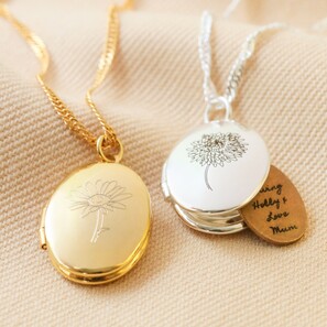 Personalised Birth Flower Oval Locket Necklace