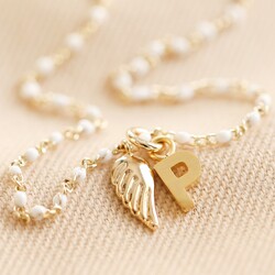 Personalised Enamel White Pearl Necklace with Wing Charm