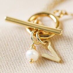 Personalised Initial T-Bar and Toggle Necklace in Gold