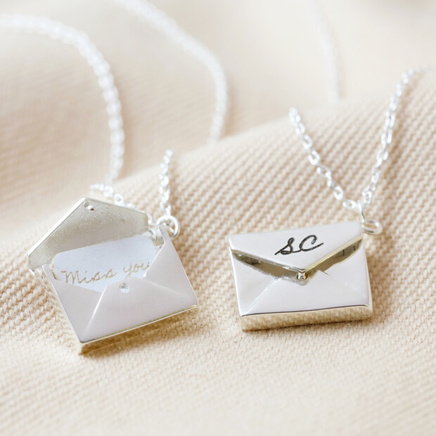 Engraved Silver Envelope Necklace with Insert | Lily Charmed