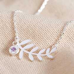 Silver Fern Leaf Necklace with Birthstone Charm