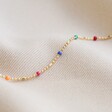 Close Up of Rainbow Enamel Bead Chain Necklace in Gold