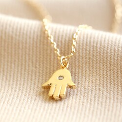 Single Crystal Hamsa Hand Necklace in Gold