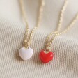 Tiny Enamel Heart Necklace in Pink and Red