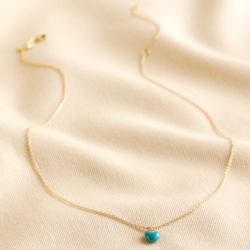 Tiny Teal Enamel Heart Full Necklace