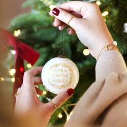 Hand-Painted 'Winter Wishes' Gold Wreath Bauble
