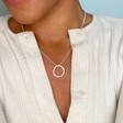 Model Wearing Organic Style Hoop Necklace in Silver