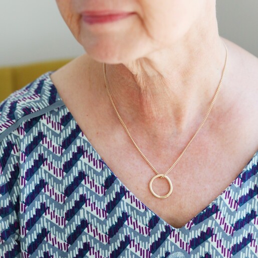 Model Wears Personalised Organic Style Hoop Necklace From Lisa Angel