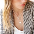 Model Wearing Tala Lani Sterling Silver Hammered Pebble Necklace Layered With Other Tala Lani Jewellery