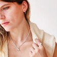 Model Wearing Tala Lani Sterling Silver Pearl and Ring Charm Necklace