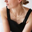 Model Wears Woman's Tala Lani Gold Sterling Silver Pearl and Ring Charm Necklace