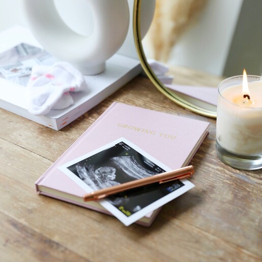 Front of Personalised Fabric Notebook in Pink