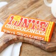 Front of Tony's Chocolonely Milk Chocolate Caramel and Sea Salt Bar