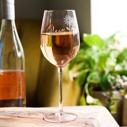 Personalised Birth Flower Gold Rimmed Pink Wine Glass