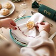 Personalised Embroidered White Linen Napkin with Red Thread 