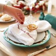 Christmas Table with Personalised Embroidered White Linen Napkin