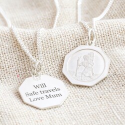 Personalised Sterling Silver Hexagonal St Christopher Pendant Necklace