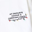 Close Up of Embroidered Christmas Lights T-Shirt in White