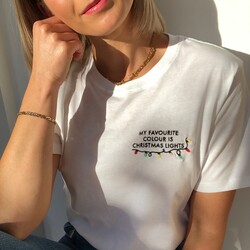 Embroidered Christmas Lights T-Shirt in White