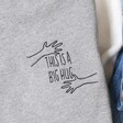 Close Up of Embroidered This Is A Big Hug Sweatshirt in Grey Illustration