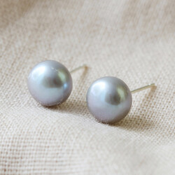 Medium Grey Sterling Silver Freshwater Pearl Stud Earrings