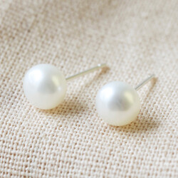 Medium Ivory Sterling Silver Freshwater Pearl Stud Earrings