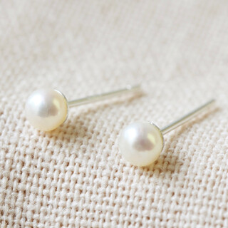 Tiny Ivory Sterling Silver Freshwater Pearl Stud Earrings