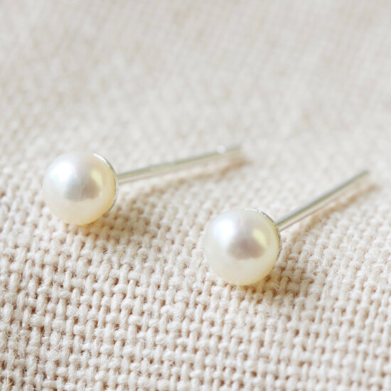 Tiny Ivory Sterling Silver Freshwater Pearl Earrings