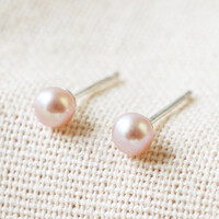 Tiny Vintage Pink Sterling Silver Freshwater Pearl Stud Earrings