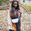 Model Wearing Vegan Leather Half Moon Crossbody Bag in Light Grey