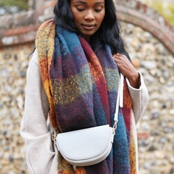 Vegan Leather Half Moon Crossbody Bag in Light Grey
