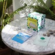 30 day slow life challenge cube on marble table surrounded by plants