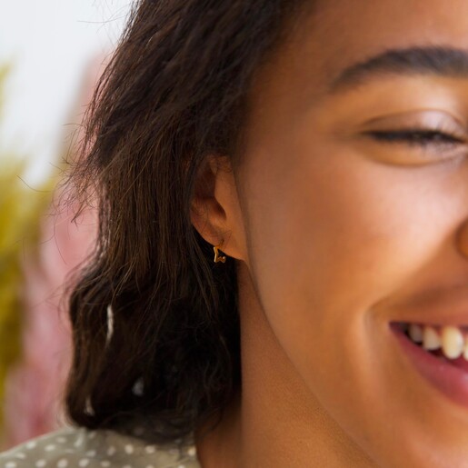 Model Wearing Lisa Angel Delicate Mini Sterling Silver Star Huggie Hoop Earrings