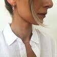 Lisa Angel Sterling Silver Moon Charm Huggie Hoop Earrings on Model
