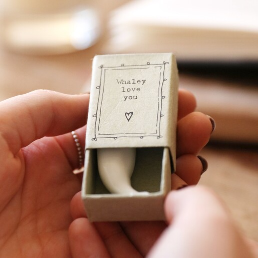 Whale Ornament Matchbox Packaging Inside of East of India Matchbox Whale Ornament Pacakging