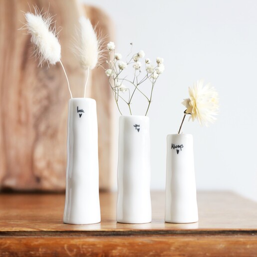 Tiny East of India Set of Three Love You Always Bud Vases