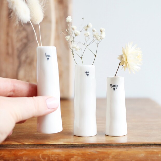 East of India Set of Three Love You Always Bud Vases,H6.8cm/8.3cm/9.5cm