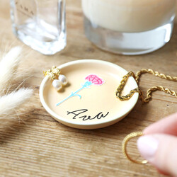Personalised Birth Flower Pastel Orange Ring Dish