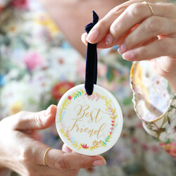 Floral 'Best Friend' Wreath Ceramic Hanging Decoration