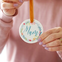 Floral 'Mum' Wreath Ceramic Hanging Decoration