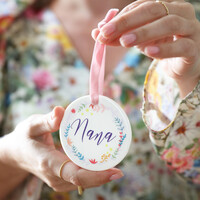 Floral 'Nana' Wreath Ceramic Hanging Decoration