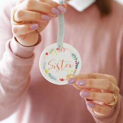 Floral 'Sister' Wreath Ceramic Hanging Decoration