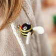 Handmade Felt Bee Brooch on Model