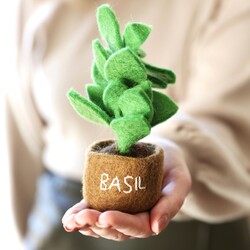 Handmade Felt Potted Basil Standing Decoration