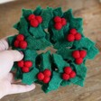 Mini Felted Holly Wreath Hanging Christmas Decoration