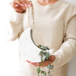 Ceramic Moon Hanging Planter, H15.5cm