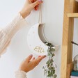 Personalised Ceramic Moon Hanging Planter Hung on a Wall