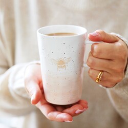 Pink and White Speckled Bee Mug